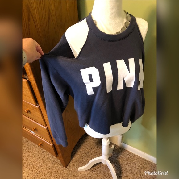 PINK Victoria's Secret Tops - PINK Cold Shoulder Navy cropped Sweatshirt
